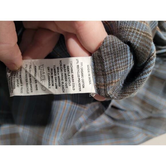 Prana Mens SZ XX Large Button Up Shirt FLAWED Plaid Brown Blue Long Sleeve - Picture 9 of 12